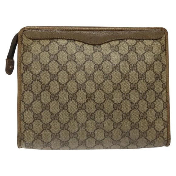 GUCCI GG Supreme Clutch Bag PVC Beige Gold 97 01 038 Auth 124397 - Picture 2 of 16